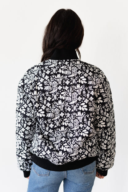 TH2412 BLACK WHITE WESTERN MOTIFF BOMBER JACKET (7 PIECE)