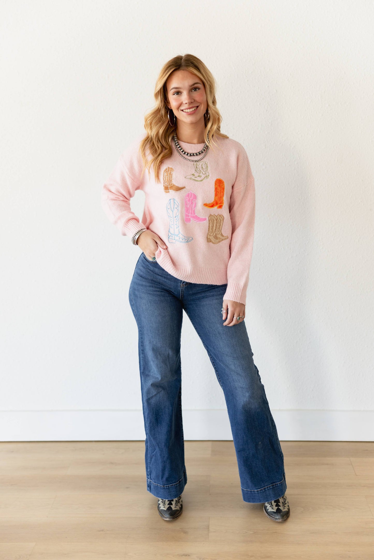 VR2488 PINK MULTI BOOT SWEATER (TWEEN)