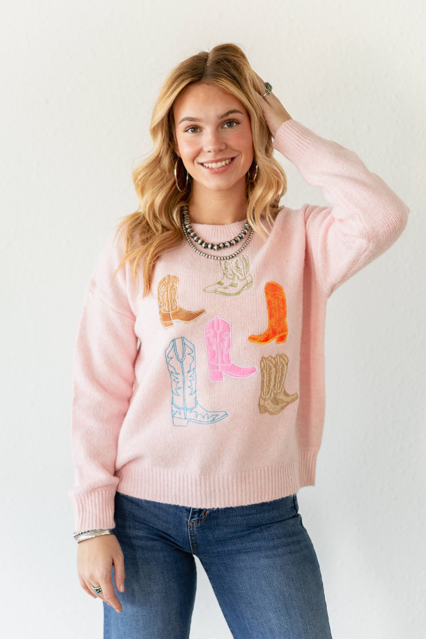 VR2488 PINK MULTI BOOT SWEATER (TWEEN)