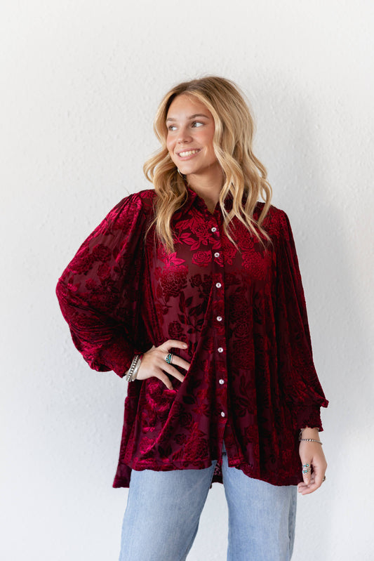 TH2776 WINE VELVET BOHO BLOUSE TH24 (7 Piece)