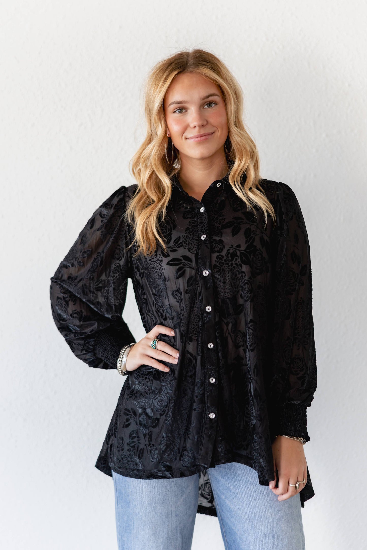 TH2776 BLACK VELVET BOHO BLOUSE (7 Piece)
