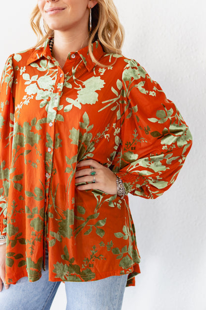 TH2776 ORANGE GREEN VELVET BOHO BLOUSE(7 Piece)