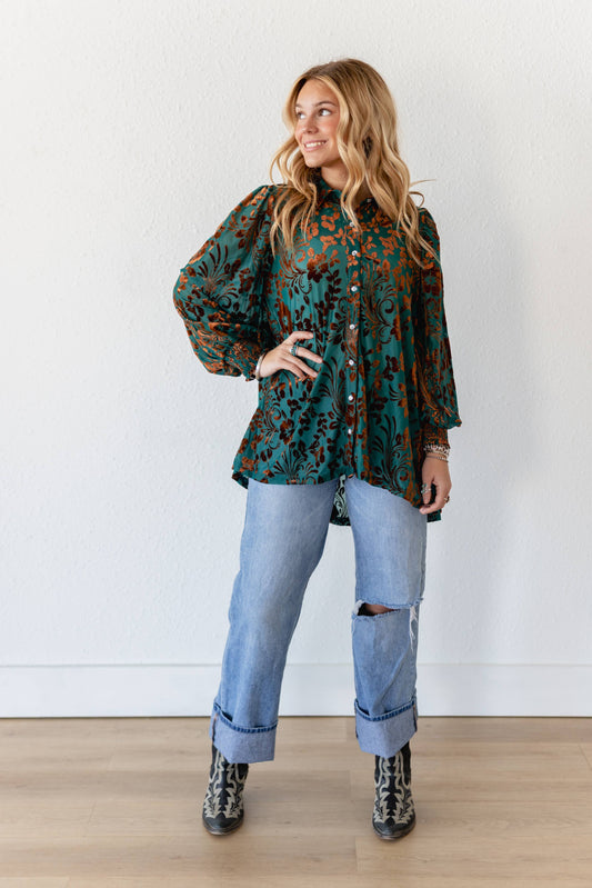 TH2776 TURQUOISE VELVET BOHO BLOUSE (7 Piece)