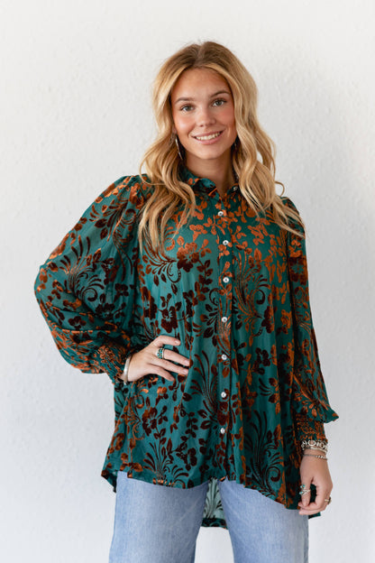 TH2776 TURQUOISE VELVET BOHO BLOUSE (7 Piece)