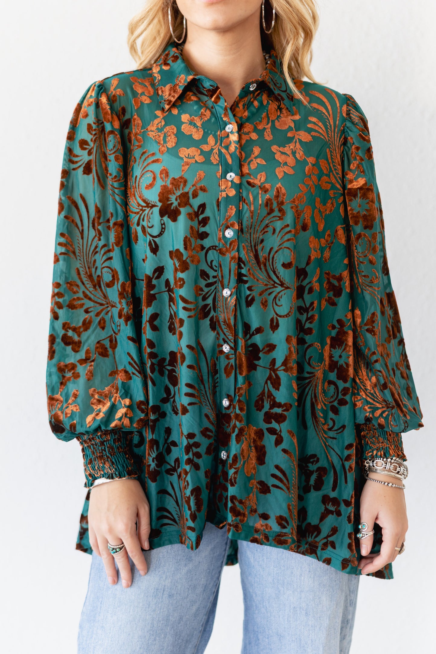 TH2776 TURQUOISE VELVET BOHO BLOUSE (7 Piece)