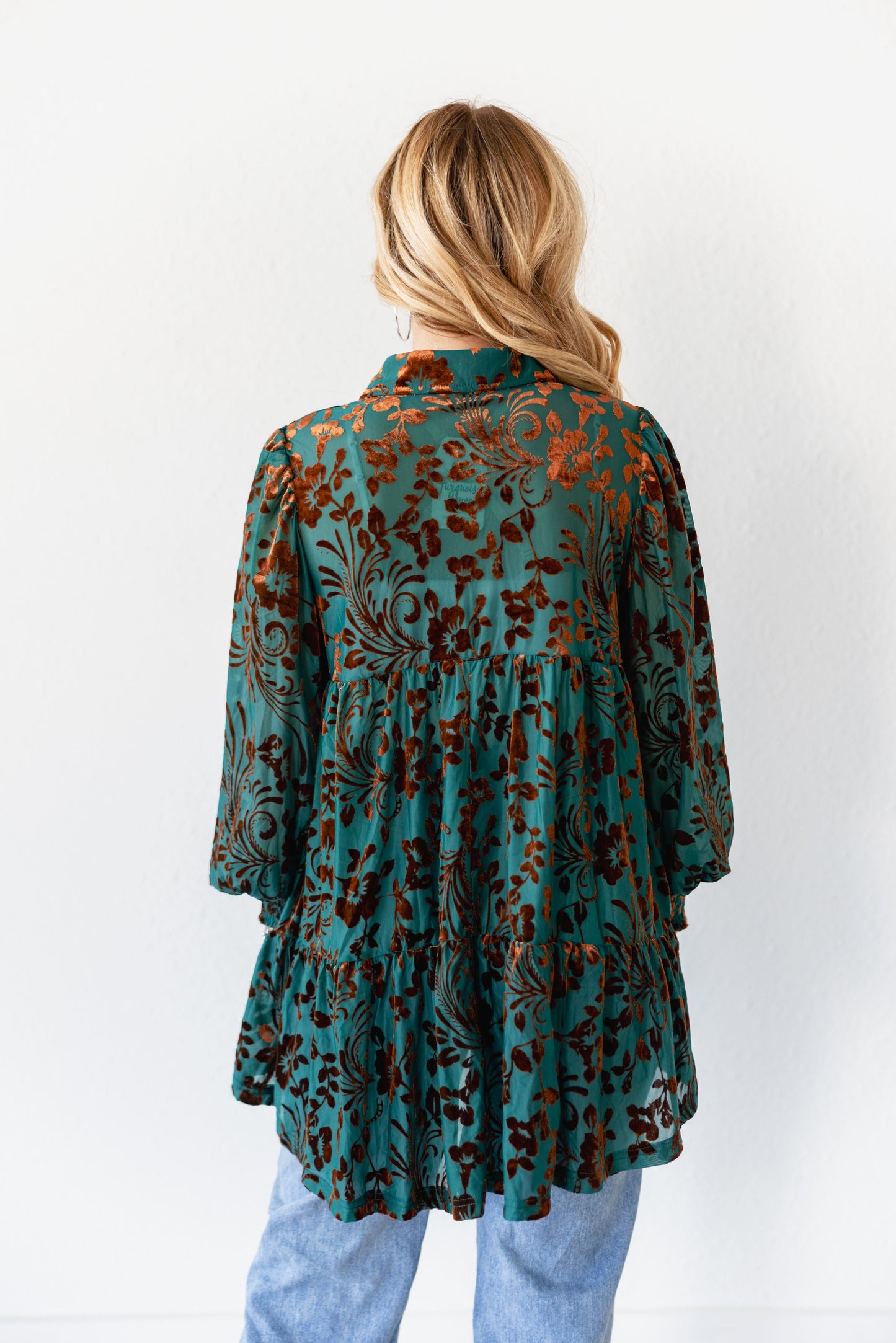 TH2776 TURQUOISE VELVET BOHO BLOUSE (7 Piece)