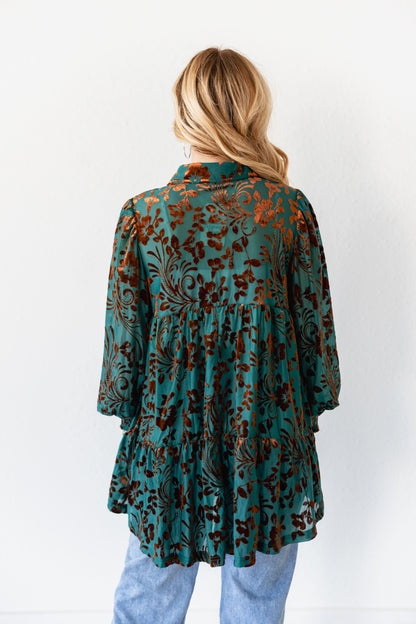 TH2776 TURQUOISE VELVET BOHO BLOUSE (7 Piece)