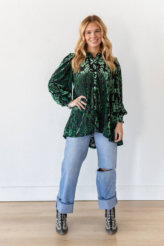 TH2776 GREEN VELVET BOHO BLOUSE (7 Piece)