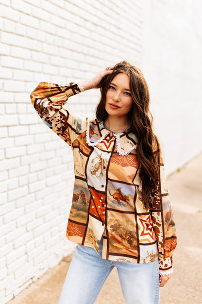 TH2783 BROWN SQUARE WESTERN COLLAR BLOUSE (7 Piece)