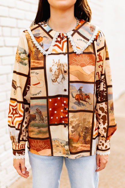 TH2783 BROWN SQUARE WESTERN COLLAR BLOUSE (7 Piece)