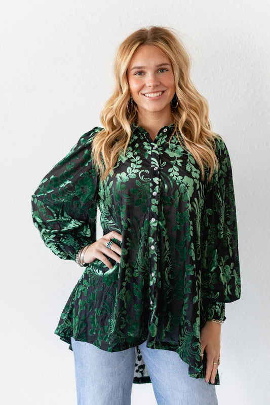 TH2776 GREEN VELVET BOHO BLOUSE (7 Piece)