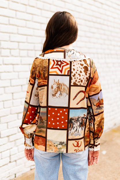 TH2783 BROWN SQUARE WESTERN COLLAR BLOUSE (7 Piece)