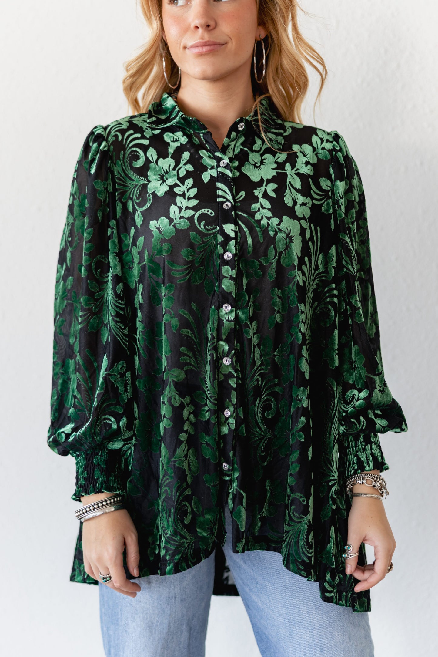 TH2776 GREEN VELVET BOHO BLOUSE (7 Piece)