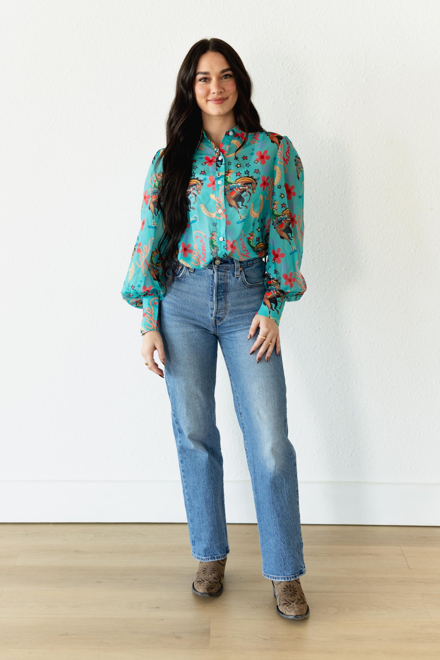 TH11 TURQUOISE YEEHAW BLOUSE (7 Pieces)