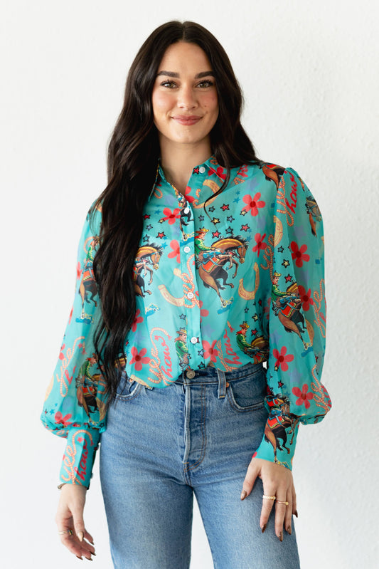 TH11 TURQUOISE YEEHAW BLOUSE (7 Pieces)