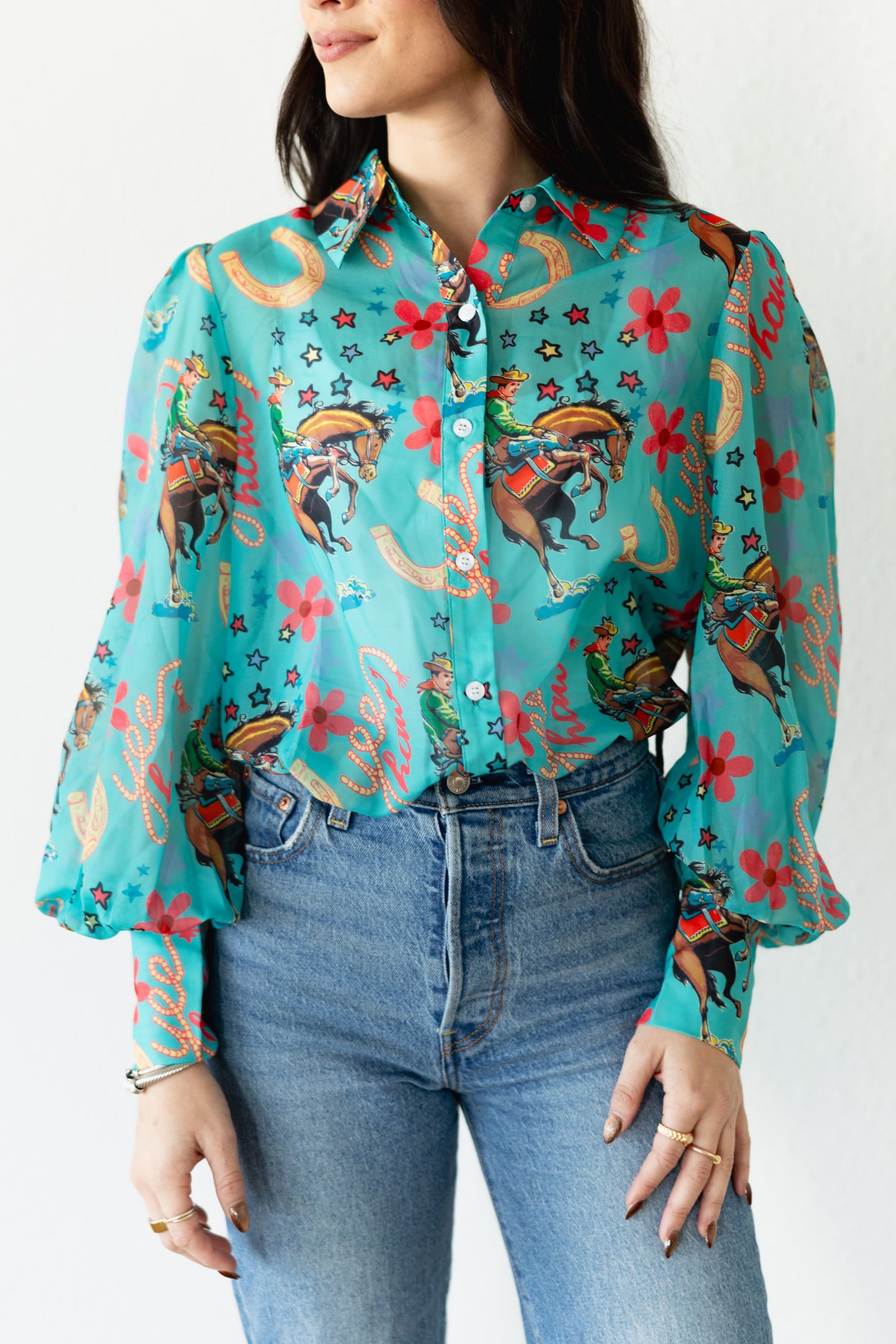 TH11 TURQUOISE YEEHAW BLOUSE (7 Pieces)