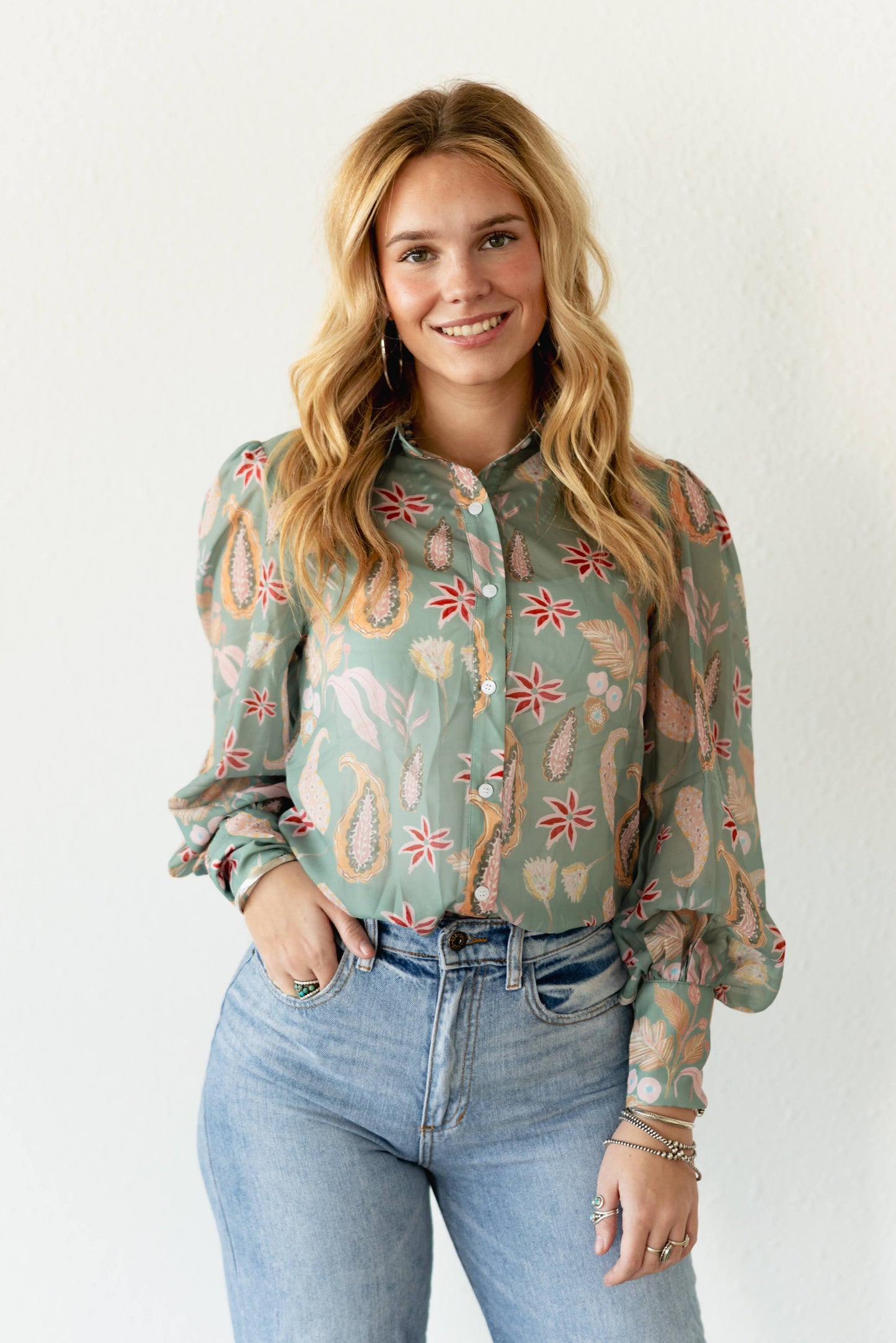 TH11 SAGE PAISLEY BLOUSE  (7 Pieces)