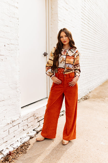 TH225 RUST CORDUROY WIDDED LEGGED CROPPED TROUSER PANT( 7 Piece)