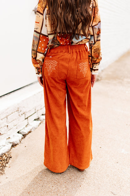 TH225 RUST CORDUROY WIDDED LEGGED CROPPED TROUSER PANT( 7 Piece)