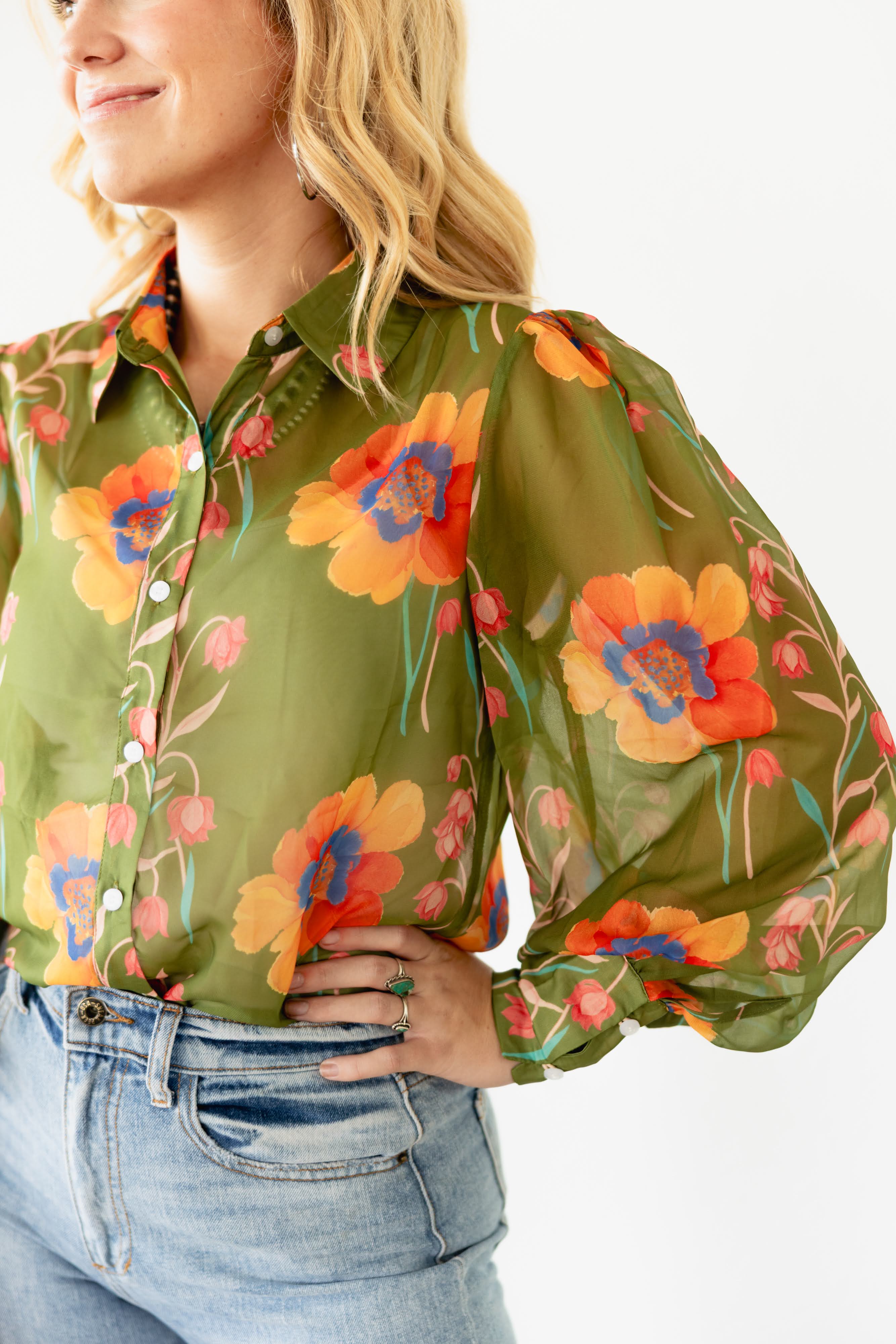 TH11 OLIVE GREEN FLORAL BLOUSE (7 PIECE) – Turquoise Haven
