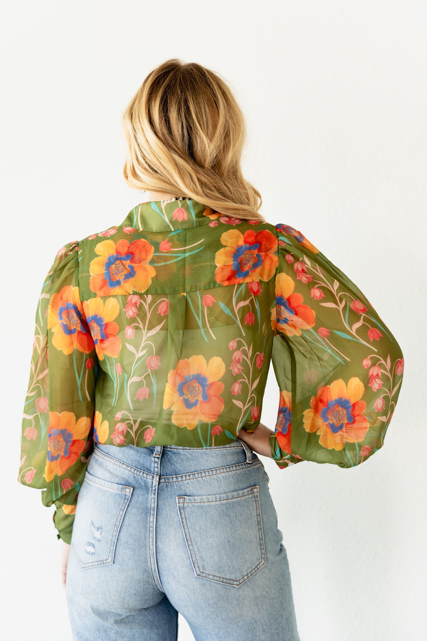 TH11 OLIVE GREEN FLORAL BLOUSE  (7 Pieces)