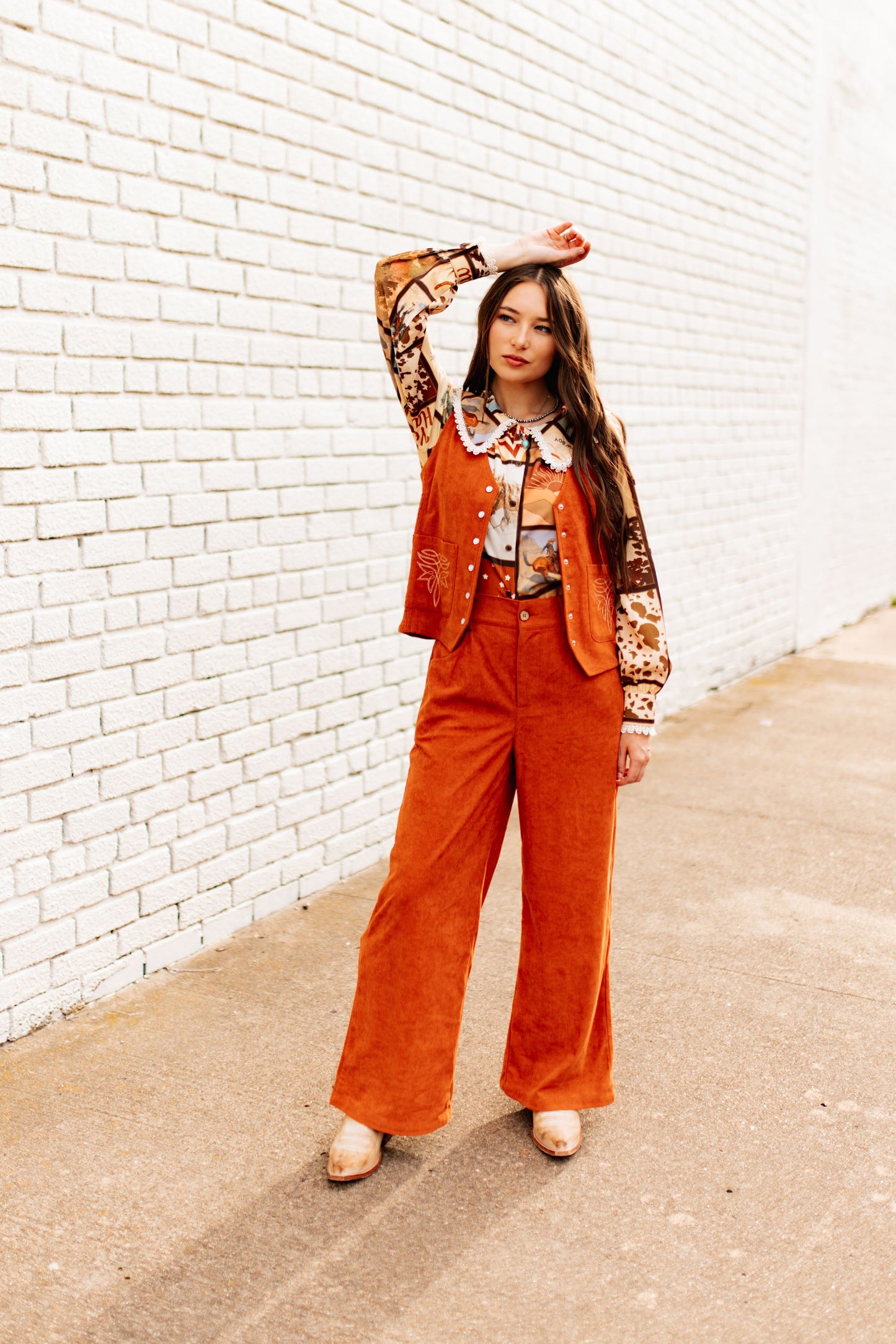 TH225 RUST CORDUROY WIDDED LEGGED CROPPED TROUSER PANT( 7 Piece)