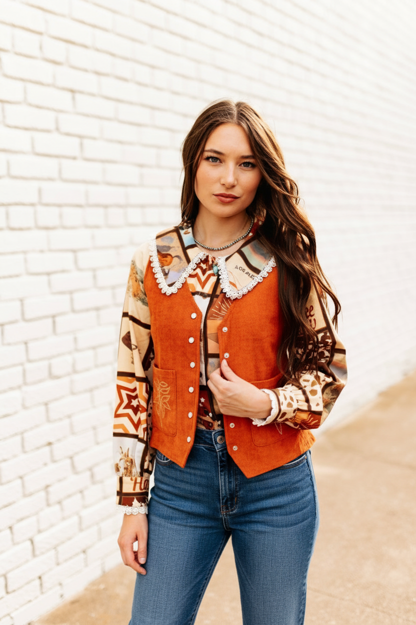 TH160 RUST CORD PEARL SNAP VEST(7 Pieces)