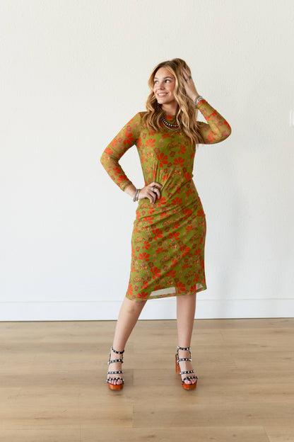 TH1301 OLIVE COWBOY MESH DRESS(7 Piece)