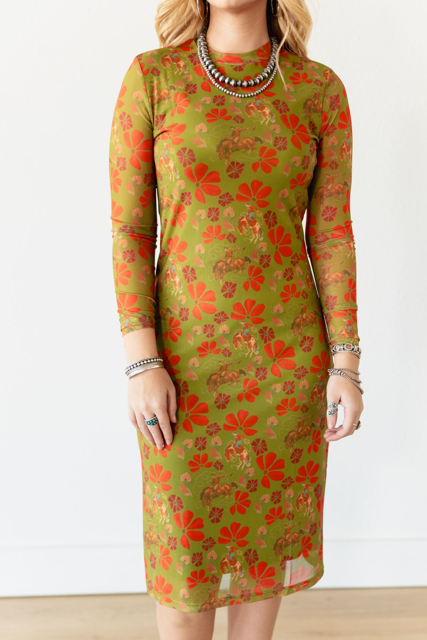 TH1301 OLIVE COWBOY MESH DRESS(7 Piece)