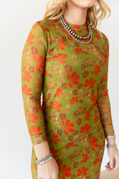 TH1301 OLIVE COWBOY MESH DRESS(7 Piece)