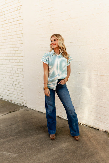 TH199 TEAL STRIPE SLEEVE BLOUSE (7 Piece)