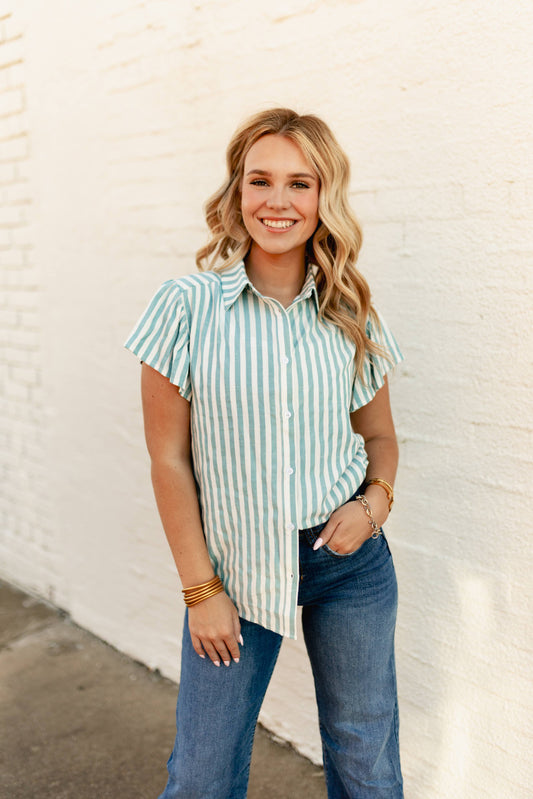 TH199 TEAL STRIPE SLEEVE BLOUSE (7 Piece)