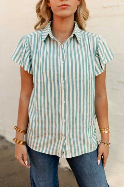 TH199 TEAL STRIPE SLEEVE BLOUSE (7 Piece)
