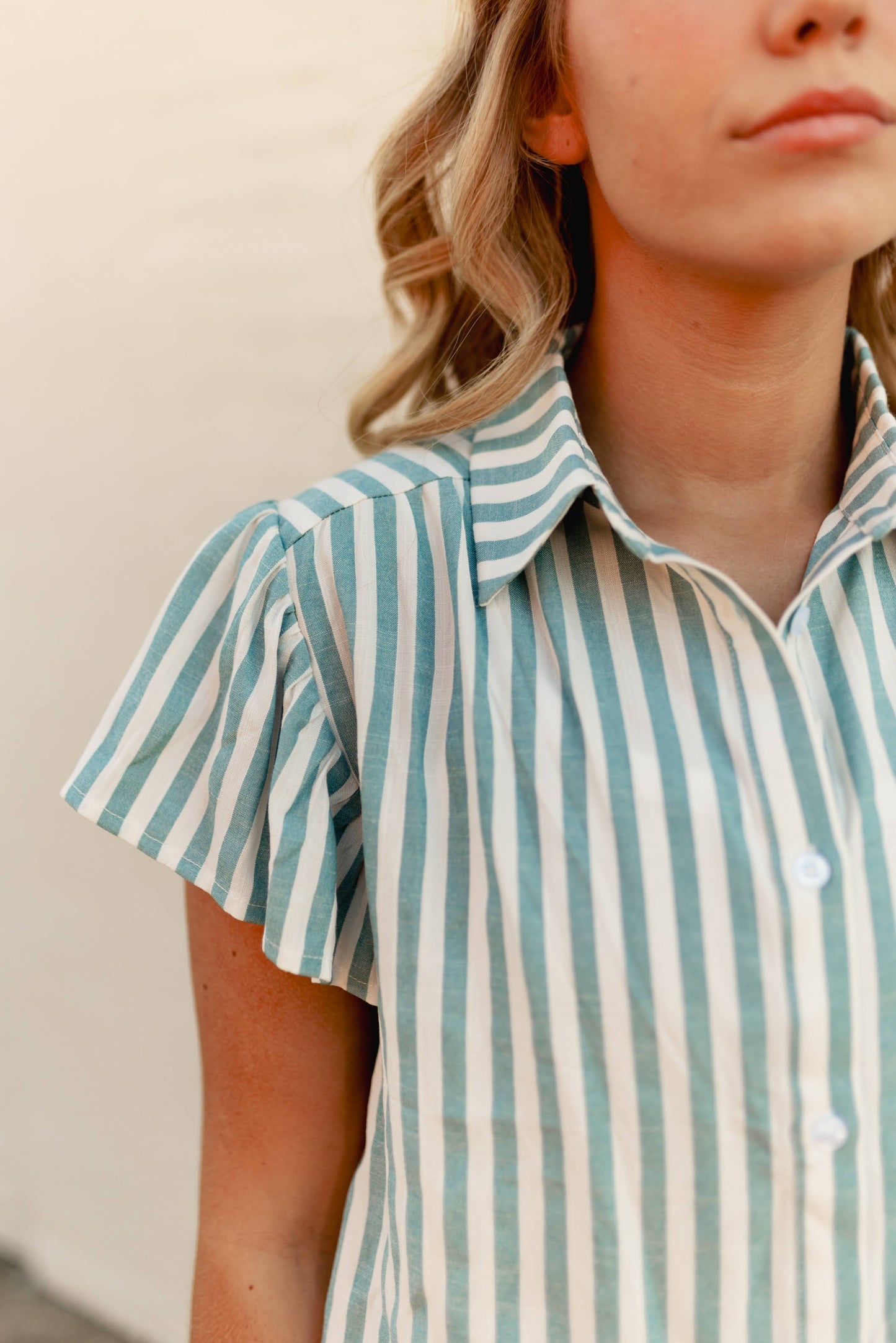 TH199 TEAL STRIPE SLEEVE BLOUSE (7 Piece)