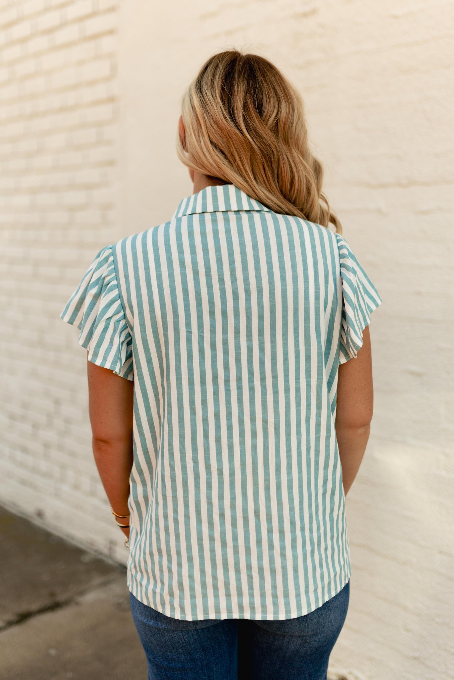 TH199 TEAL STRIPE SLEEVE BLOUSE (7 Piece)