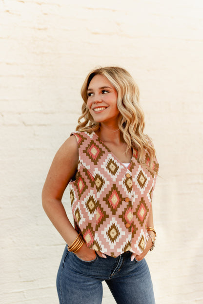 TH9811 PINK AZTEC SNAP VEST (7 Piece)