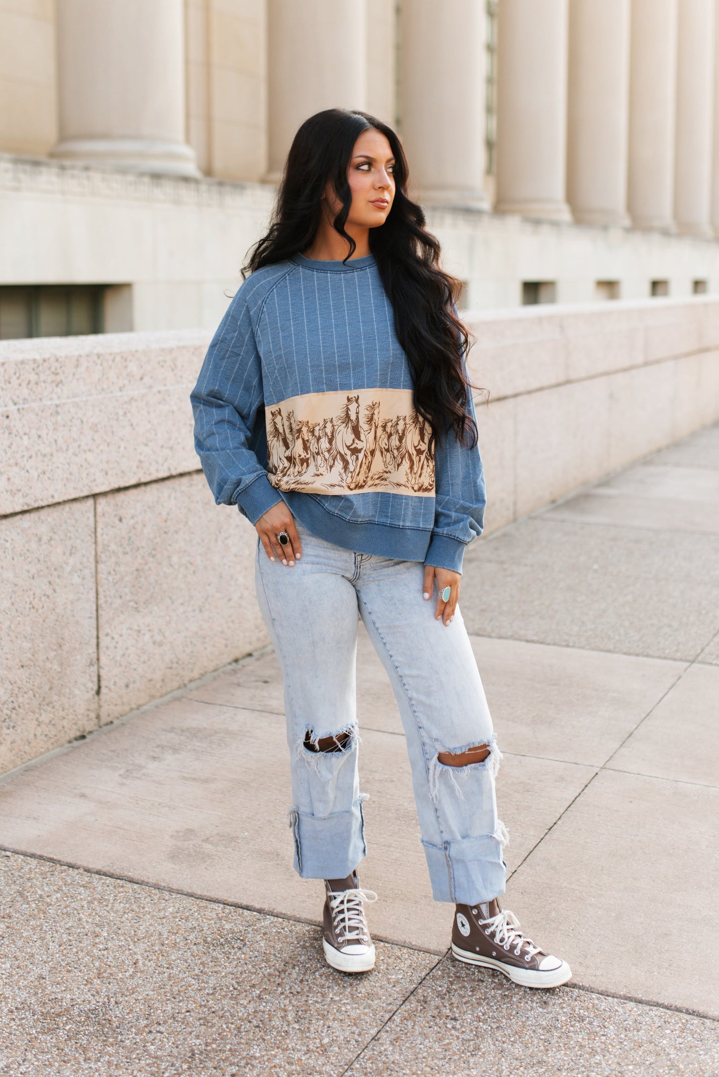 VR300 HORSE  STRIPED DENIM TOP(7 Piece)