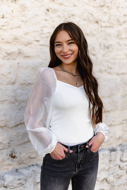 TH2025 S306 IVORY TOP WITH SHEER SLEEVE LONG SLEEVE (1 Piece)