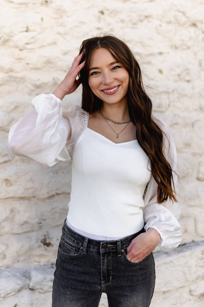 TH2025 IVORY TOP WITH SHEER SLEEVE LONG SLEEVE (7 Piece)