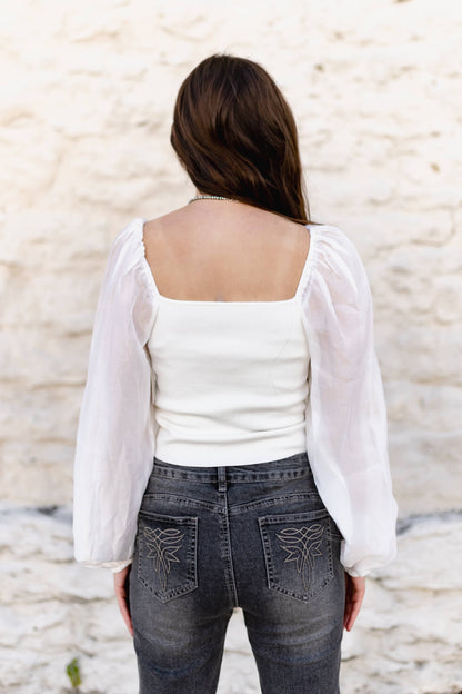 TH2025 S306 IVORY TOP WITH SHEER SLEEVE LONG SLEEVE (1 Piece)