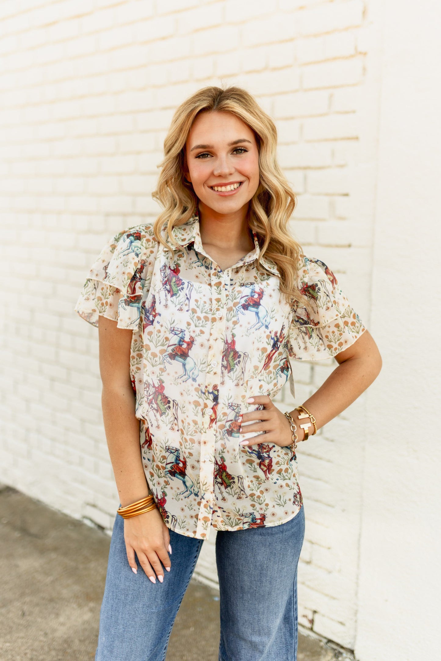 TH198 IVORY COWBOY DOUBLE FLUTTER  BLOUSE (7 Piece)
