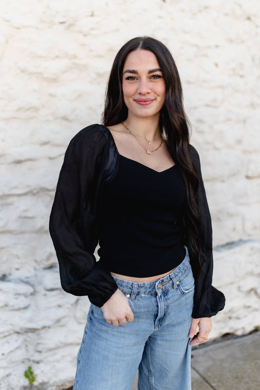 TH2025  BLACK TOP WITH SHEER SLEEVE LONG SLEEVE (7 Piece)