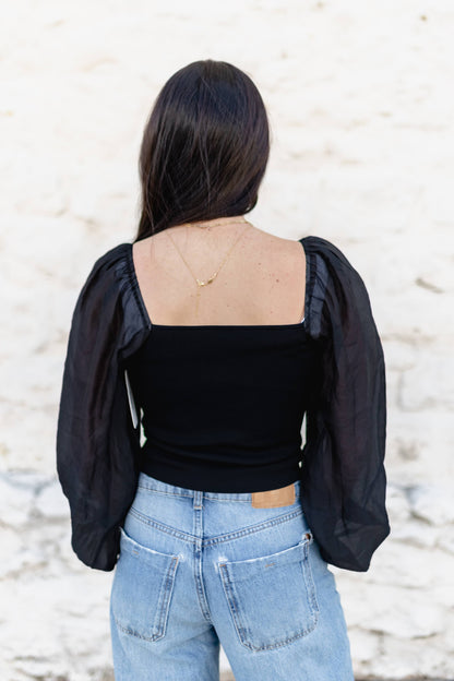 TH2025  BLACK TOP WITH SHEER SLEEVE LONG SLEEVE (7 Piece)