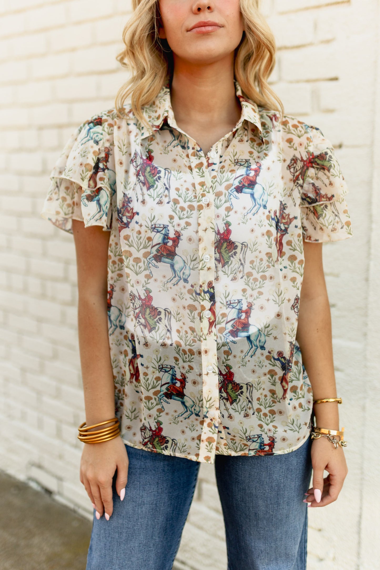 TH198 IVORY COWBOY DOUBLE FLUTTER  BLOUSE (7 Piece)