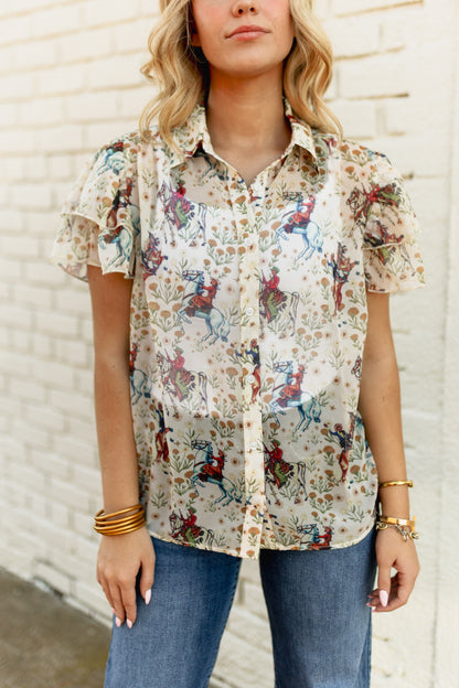 TH198 IVORY COWBOY DOUBLE FLUTTER  BLOUSE (7 Piece)