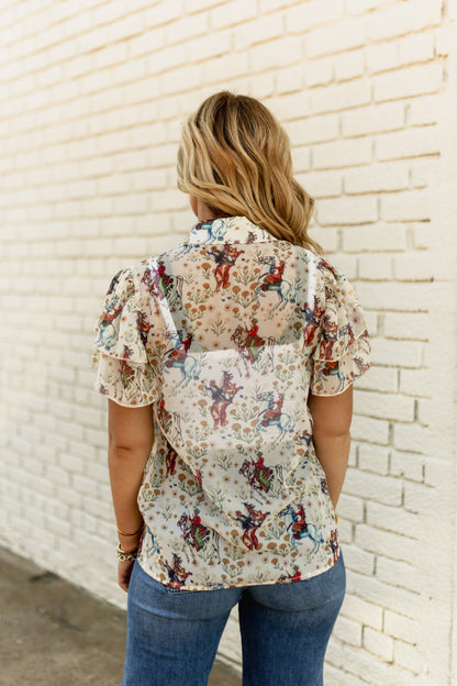 TH198 IVORY COWBOY DOUBLE FLUTTER  BLOUSE (7 Piece)