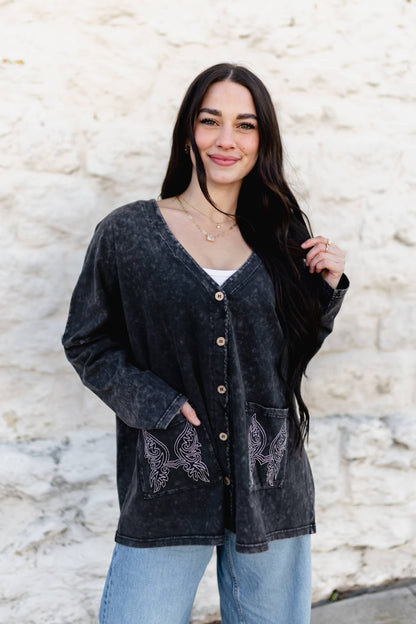 TH8326  VINTAGE WASH CARDI WITH STITCH (7 Piece)