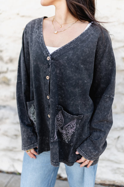 TH8326  VINTAGE WASH CARDI WITH STITCH (7 Piece)