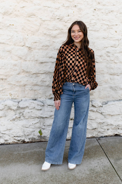 TH23 BLK NUDE CHECKER  BURNOUT TOP (7 PIECES)