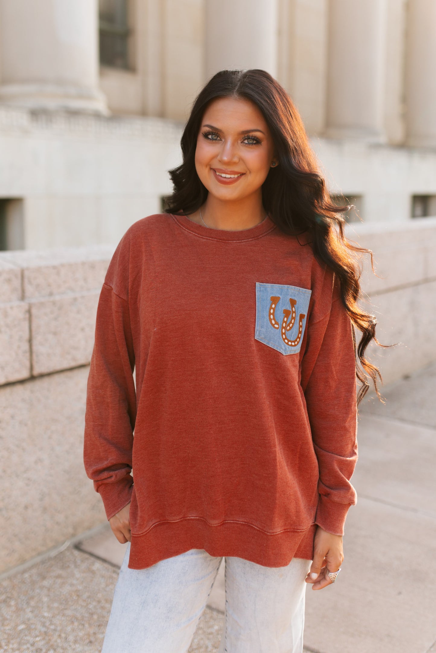 TH2505 DENIM POCKET TOP- VINTAGE WINE  (7 Piece)